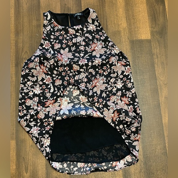 Express Black and Pink Floral Sleeveless Tank Top - Picture 3 of 6